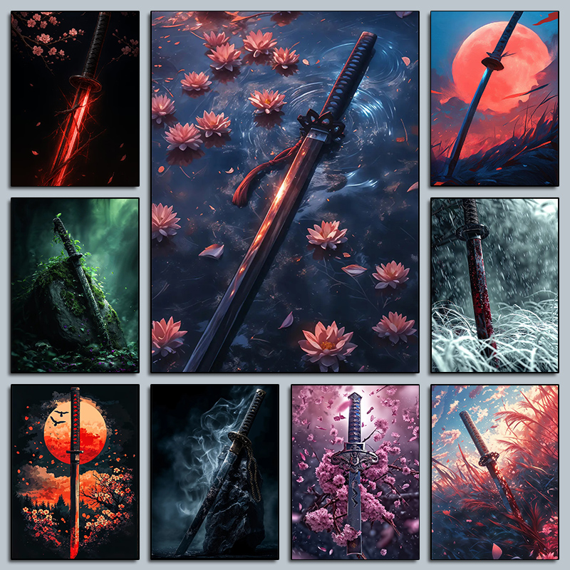 Japanese Living Lifestyle - Classic Dark Traditional Japanese Sword Poster